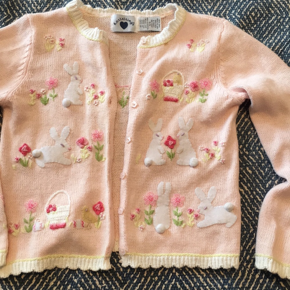 Heartstrings girls PINK EASTER sweater size 5 6